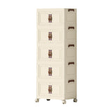 Maxbell Foldable Storage Cabinet Fashion Portable for Farmhouse Drawing Room Kitchen Beige 5 Layers 65 cm