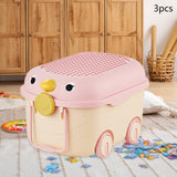 Maxbell Toy Storage Box Nursery Cute Organizer Bin with Handle for Puzzles Toys Book M Pink 3PCS