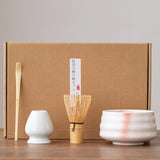 Maxbell Matcha Tea Set Gift for Tea Lovers Handcrafted Bamboo Matcha Whisk and Stand White Pink