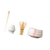 Maxbell Matcha Tea Set Gift for Tea Lovers Handcrafted Bamboo Matcha Whisk and Stand White Pink