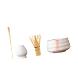 Maxbell Matcha Tea Set Gift for Tea Lovers Handcrafted Bamboo Matcha Whisk and Stand White Pink