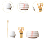 Maxbell Matcha Tea Set Gift for Tea Lovers Handcrafted Bamboo Matcha Whisk and Stand White Pink
