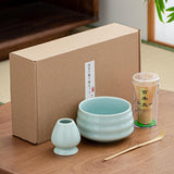 Maxbell Matcha Tea Set Gift for Tea Lovers Handcrafted Bamboo Matcha Whisk and Stand Cyan