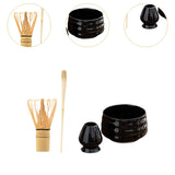 Maxbell Matcha Tea Set Gift for Tea Lovers Handcrafted Bamboo Matcha Whisk and Stand Gloss Black