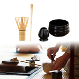 Maxbell Matcha Tea Set Gift for Tea Lovers Handcrafted Bamboo Matcha Whisk and Stand Gloss Black