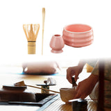 Maxbell Matcha Tea Set Gift for Tea Lovers Handcrafted Bamboo Matcha Whisk and Stand Pink