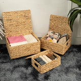 Maxbell 3Pcs Desk Storage Baskets Rustic with Covers for Laundry Room Dorm Farmhouse
