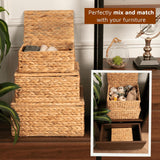 Maxbell 3Pcs Desk Storage Baskets Rustic with Covers for Laundry Room Dorm Farmhouse