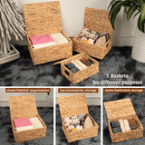 Maxbell 3Pcs Desk Storage Baskets Rustic with Covers for Laundry Room Dorm Farmhouse