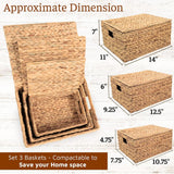Maxbell 3Pcs Desk Storage Baskets Rustic with Covers for Laundry Room Dorm Farmhouse