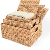 Maxbell 3Pcs Desk Storage Baskets Rustic with Covers for Laundry Room Dorm Farmhouse