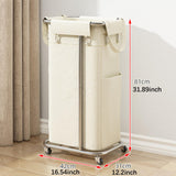 Maxbell Rolling Laundry Basket Cart Laundry Hamper for Apartment Living Room Bedroom Silver Frame Beige