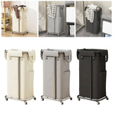 Maxbell Rolling Laundry Basket Cart Laundry Hamper for Apartment Living Room Bedroom Silver Frame Beige