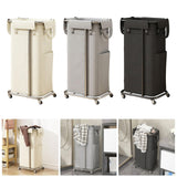 Maxbell Rolling Laundry Basket Cart Laundry Hamper for Apartment Living Room Bedroom Silver Frame Beige