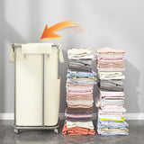Maxbell Rolling Laundry Basket Cart Laundry Hamper for Apartment Living Room Bedroom Silver Frame Beige