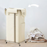 Maxbell Rolling Laundry Basket Cart Laundry Hamper for Apartment Living Room Bedroom Silver Frame Beige