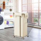 Maxbell Rolling Laundry Basket Cart Laundry Hamper for Apartment Living Room Bedroom Silver Frame Beige