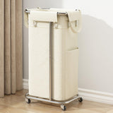 Maxbell Rolling Laundry Basket Cart Laundry Hamper for Apartment Living Room Bedroom Silver Frame Beige