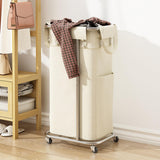 Maxbell Rolling Laundry Basket Cart Laundry Hamper for Apartment Living Room Bedroom Silver Frame Beige