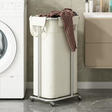 Maxbell Rolling Laundry Basket Cart Laundry Hamper for Apartment Living Room Bedroom Silver Frame Beige