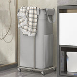 Maxbell Rolling Laundry Basket Cart Laundry Hamper for Apartment Living Room Bedroom Silver Frame Gray