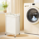 Maxbell Rolling Laundry Basket Cart Storage Container for Travel Bedroom Living Room Beige
