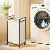 Maxbell Rolling Laundry Basket Cart Storage Container for Travel Bedroom Living Room Black Beige