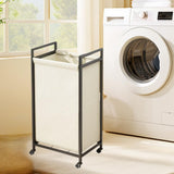 Maxbell Rolling Laundry Basket Cart Storage Container for Travel Bedroom Living Room Black Beige