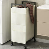 Maxbell Rolling Laundry Basket Cart Storage Container for Travel Bedroom Living Room Black Beige