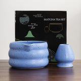 Maxbell Matcha Whisk Set Accessories Craft Tea Ceremony Matcha Bowl and Whisk Holder Blue