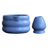 Maxbell Matcha Whisk Set Accessories Craft Tea Ceremony Matcha Bowl and Whisk Holder Blue