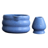 Maxbell Matcha Whisk Set Accessories Craft Tea Ceremony Matcha Bowl and Whisk Holder Blue