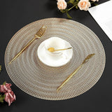 Maxbell Round Woven Placemat PVC Table Mat for Dining Table Countertop Table Setting Golden
