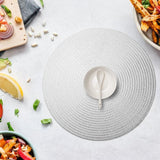Maxbell Round Woven Placemat PVC Table Mat for Dining Table Countertop Table Setting Silver