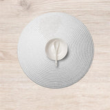 Maxbell Round Woven Placemat PVC Table Mat for Dining Table Countertop Table Setting Silver