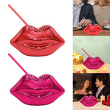 Maxbell Lip Shaped Cup Electroplated 700ml Disco with Straw for Club Home Office Bar Red