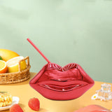Maxbell Lip Shaped Cup Electroplated 700ml Disco with Straw for Club Home Office Bar Red