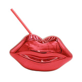 Maxbell Lip Shaped Cup Electroplated 700ml Disco with Straw for Club Home Office Bar Red