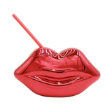 Maxbell Lip Shaped Cup Electroplated 700ml Disco with Straw for Club Home Office Bar Red