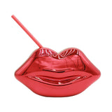 Maxbell Lip Shaped Cup Electroplated 700ml Disco with Straw for Club Home Office Bar Red