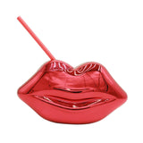 Maxbell Lip Shaped Cup Electroplated 700ml Disco with Straw for Club Home Office Bar Red