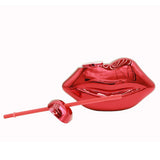 Maxbell Lip Shaped Cup Electroplated 700ml Disco with Straw for Club Home Office Bar Red