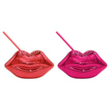 Maxbell Lip Shaped Cup Electroplated 700ml Disco with Straw for Club Home Office Bar Red