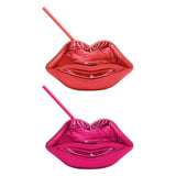 Maxbell Lip Shaped Cup Electroplated 700ml Disco with Straw for Club Home Office Bar Red