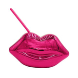 Maxbell Lip Shaped Cup Electroplated 700ml Disco with Straw for Club Home Office Bar Rose Red