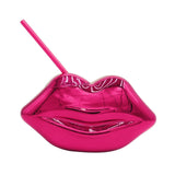 Maxbell Lip Shaped Cup Electroplated 700ml Disco with Straw for Club Home Office Bar Rose Red