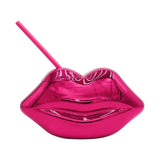 Maxbell Lip Shaped Cup Electroplated 700ml Disco with Straw for Club Home Office Bar Rose Red
