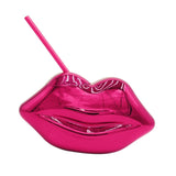 Maxbell Lip Shaped Cup Electroplated 700ml Disco with Straw for Club Home Office Bar Rose Red