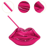 Maxbell Lip Shaped Cup Electroplated 700ml Disco with Straw for Club Home Office Bar Rose Red