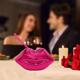 Maxbell Lip Shaped Cup Electroplated 700ml Disco with Straw for Club Home Office Bar Rose Red